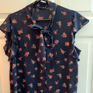 Zara Floral Blouse Navy & Red